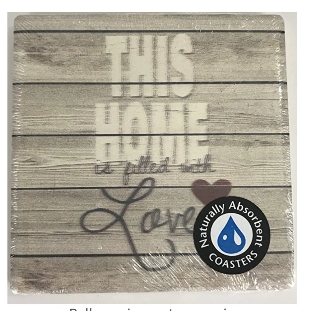 Farmhouse Coasters Inspirational Stone Coasters Home Love Family Neutral 4 PC